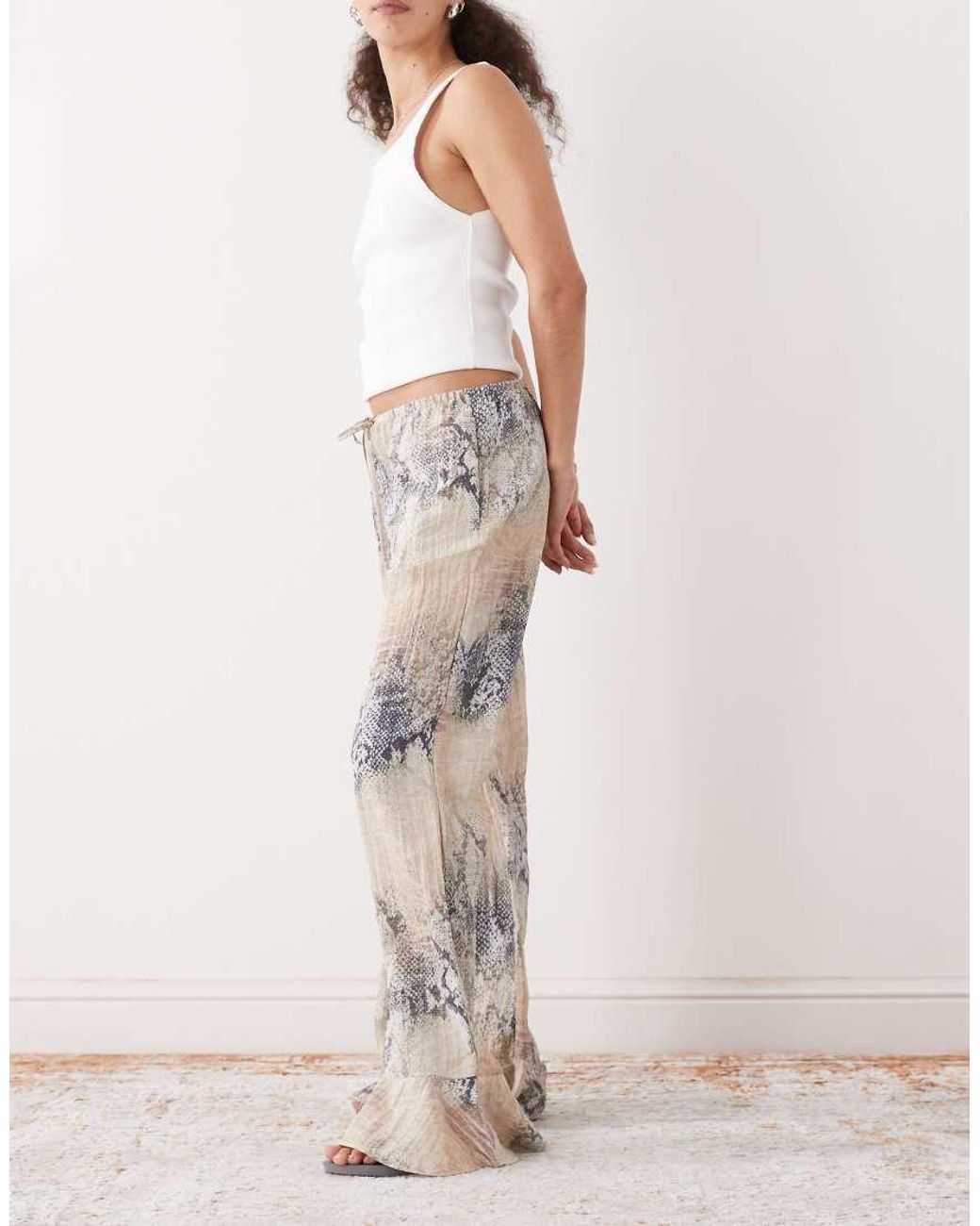 Monki Natural Crinkle Wide Leg Trousers