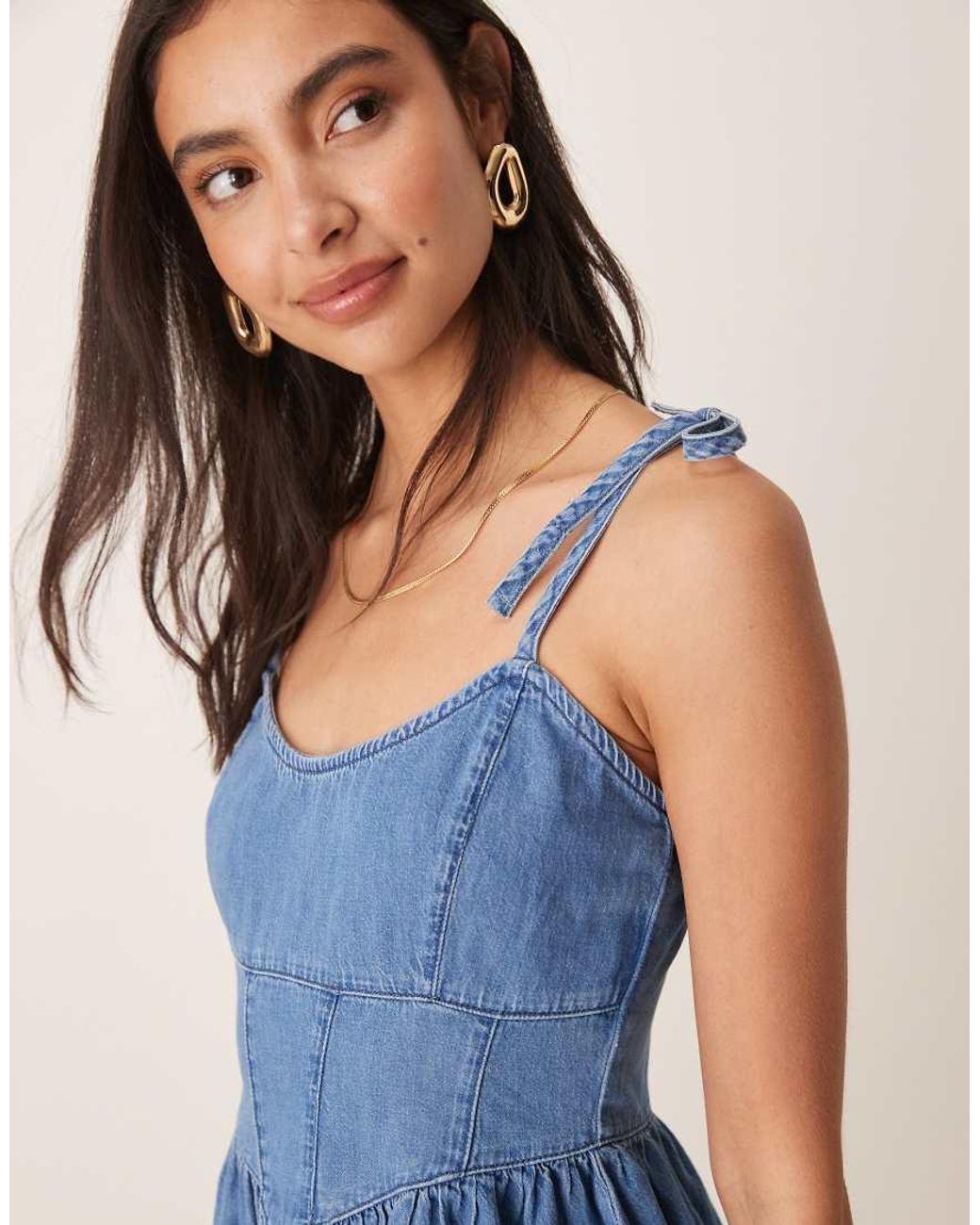 asos petite denim dress ASOS DESIGN denim trapeze mini dress in light blue