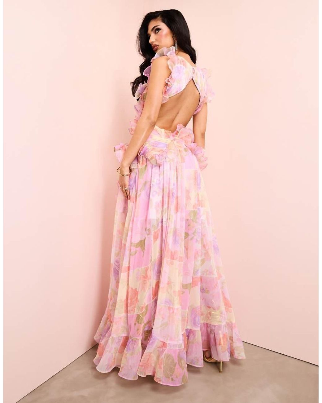 asos pink backless dress ASOS Design - Mesh Plunge Maxi Dress - Women - Polyester - M