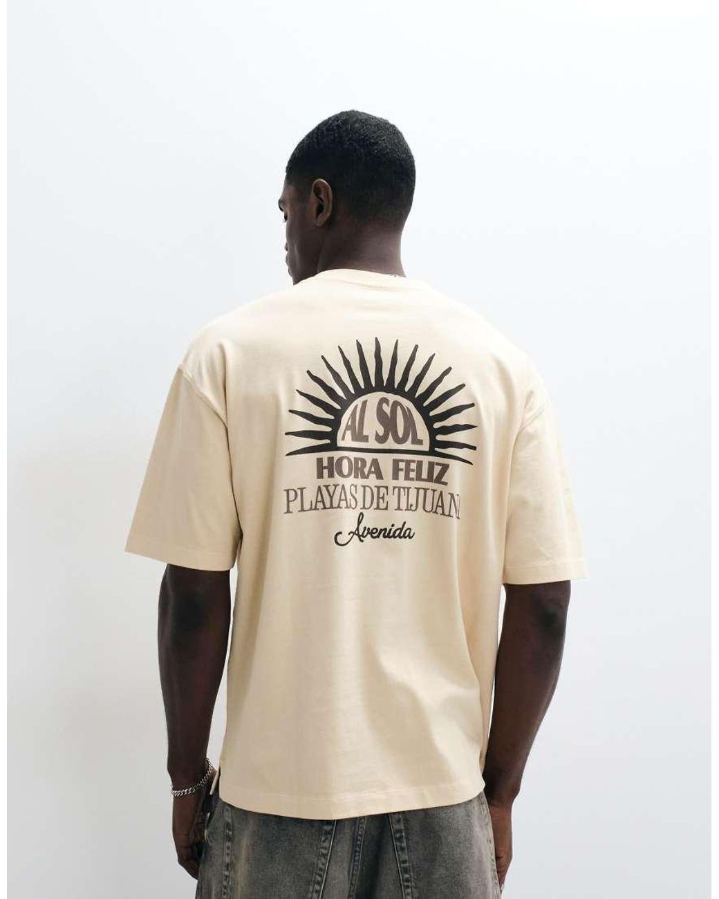 ASOS Natural Heavyweight Oversized T-shirt With Sun Graphic for men
