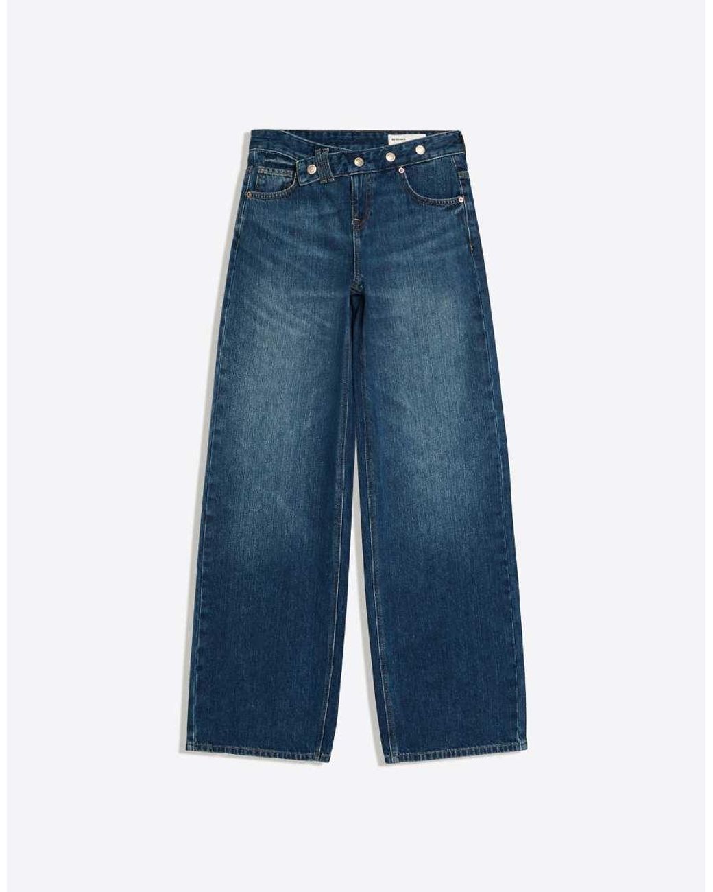 Bershka Blue Low-rise Crossover Waist Jeans
