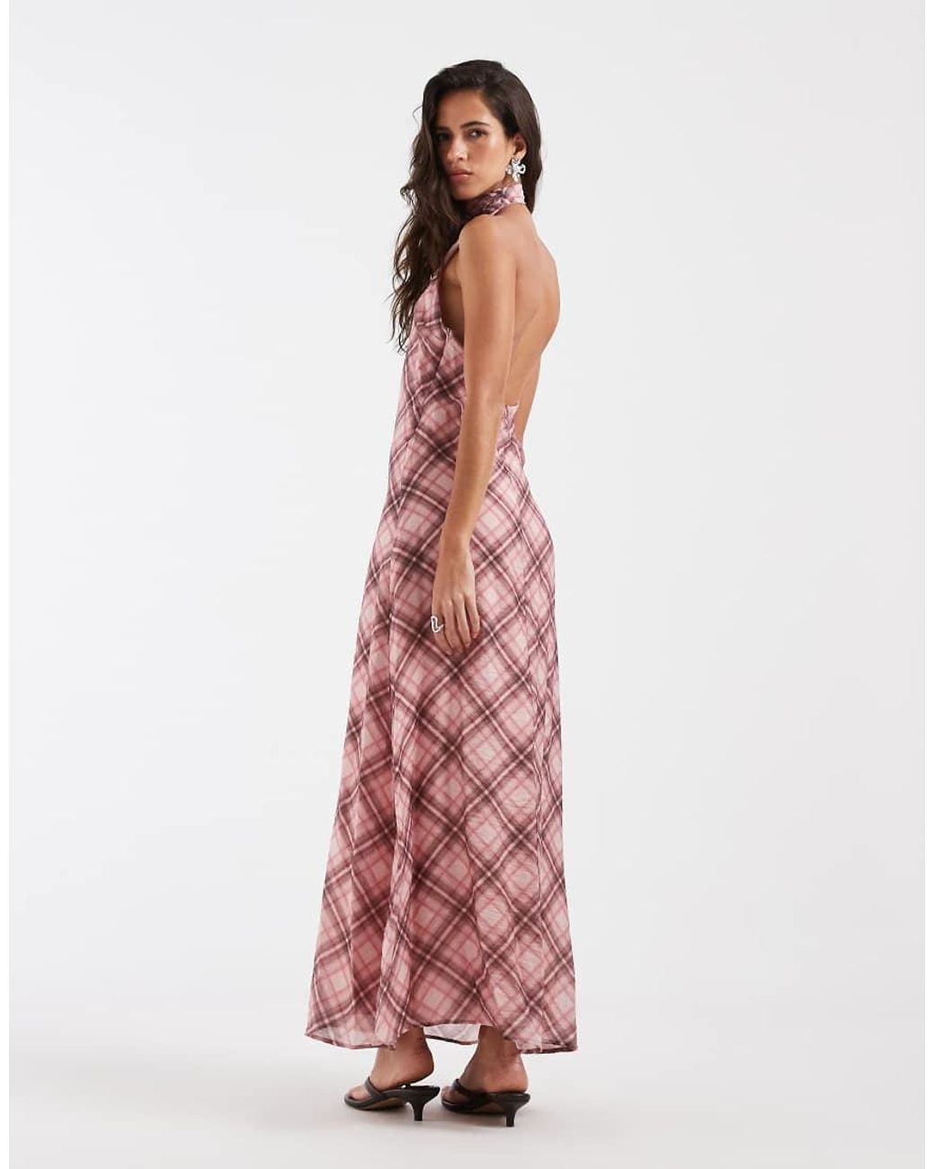 ASOS Pink Chiffon High Neck Halter Maxi Dress