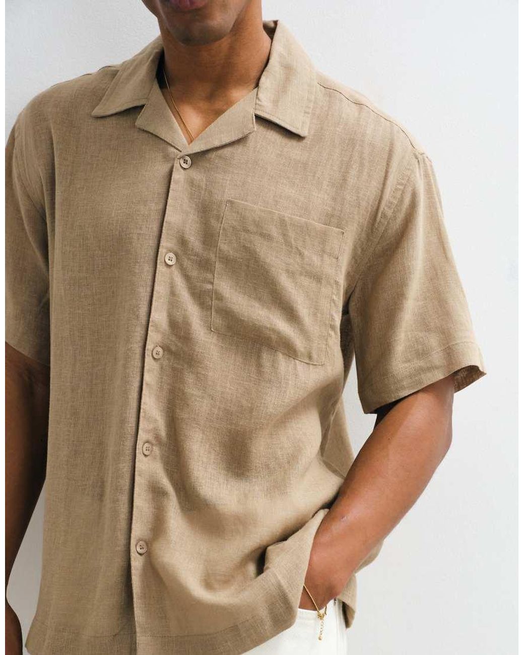 Only & Sons White Linen Rich Relaxed Shirt for men