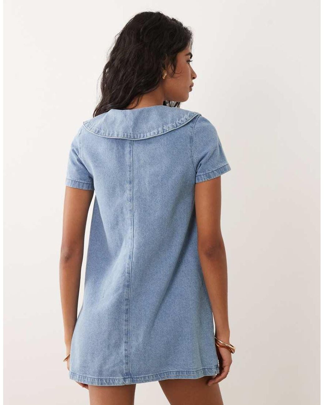 Miss Selfridge Blue Collared Denim Mini Dress With Tie Detail