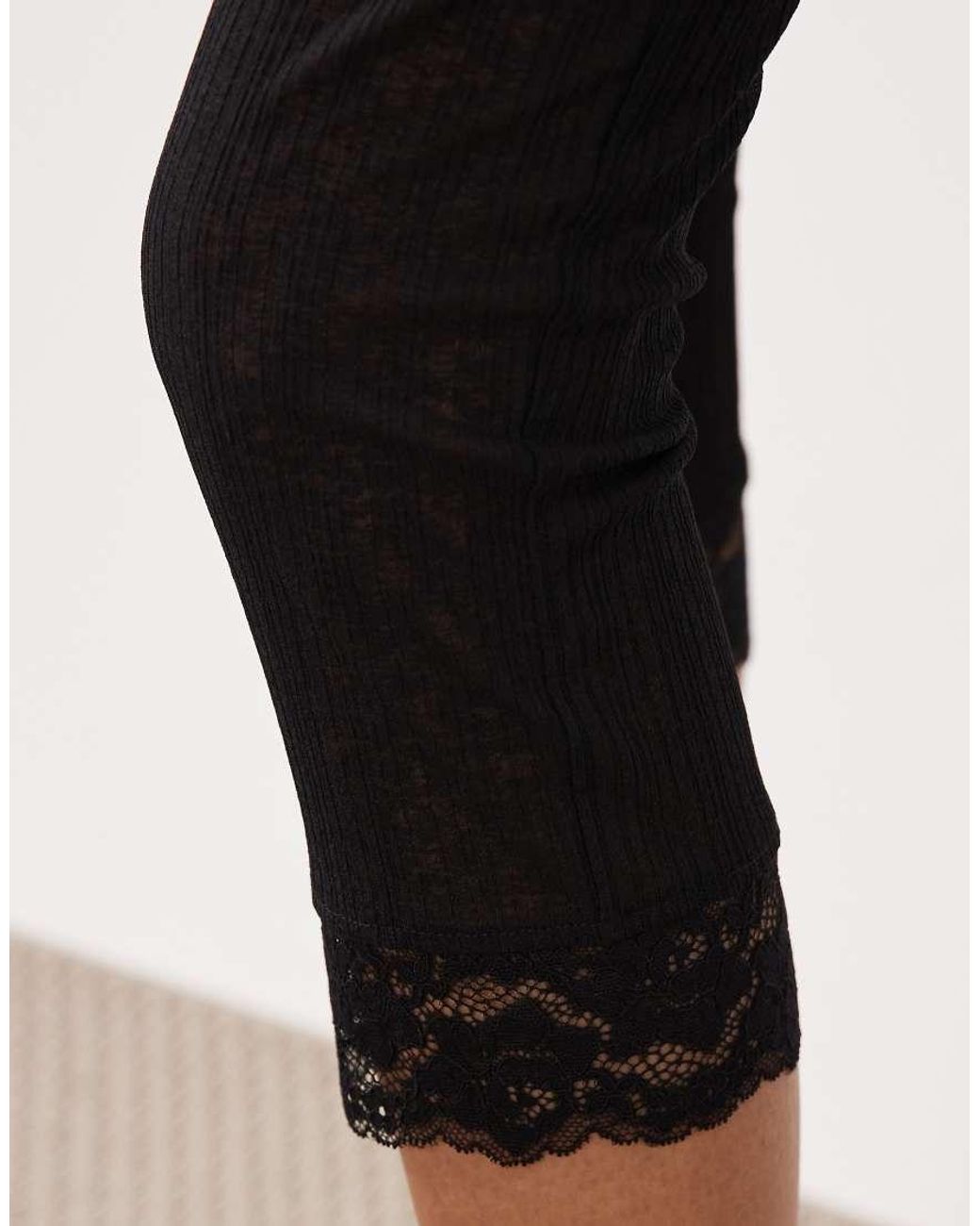 ASOS Black Asos Design Tall Semi Sheer Capri Pyjama Trouser With Lace Trim
