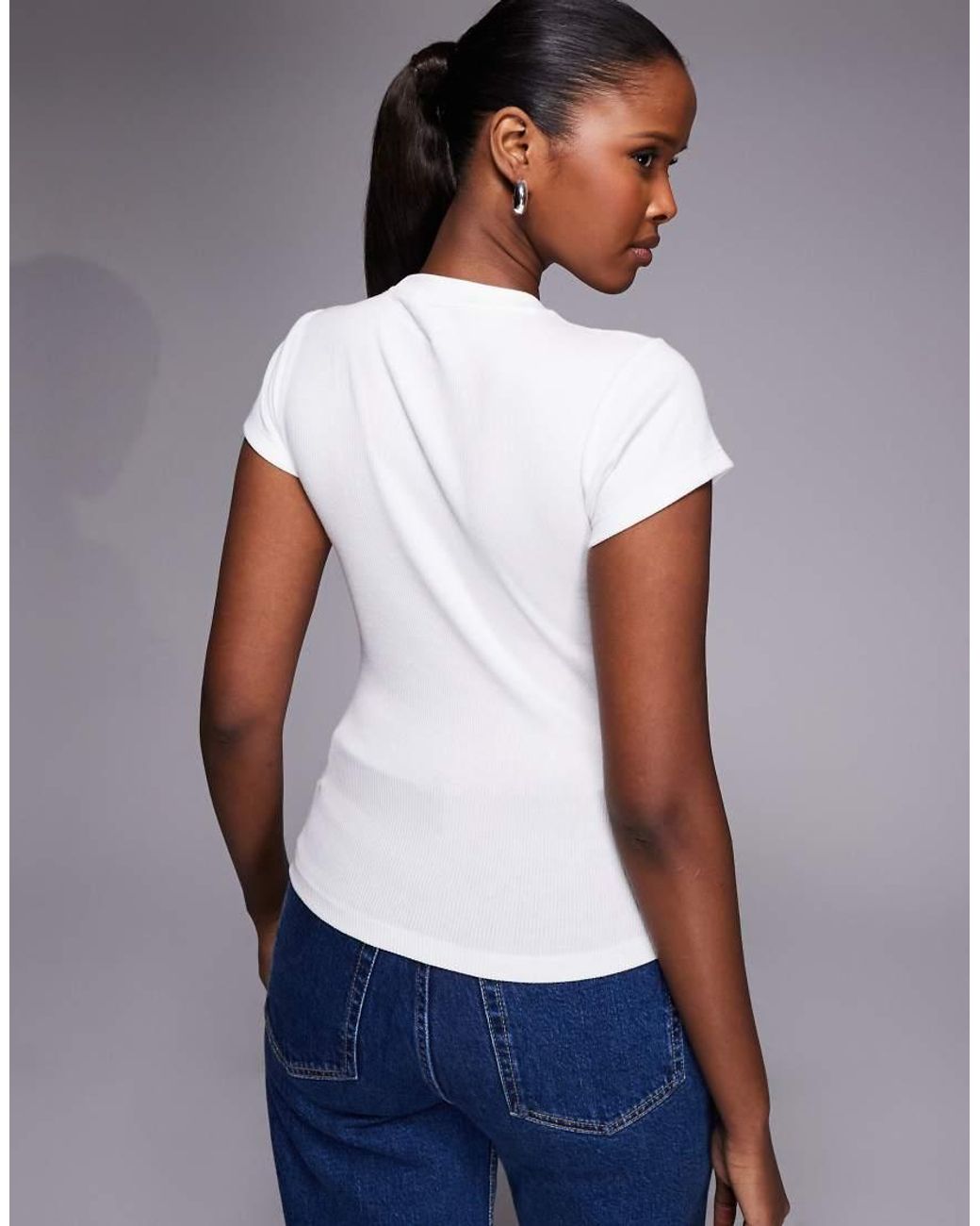 River Island Blue Fitted Ribbed T-Shirt