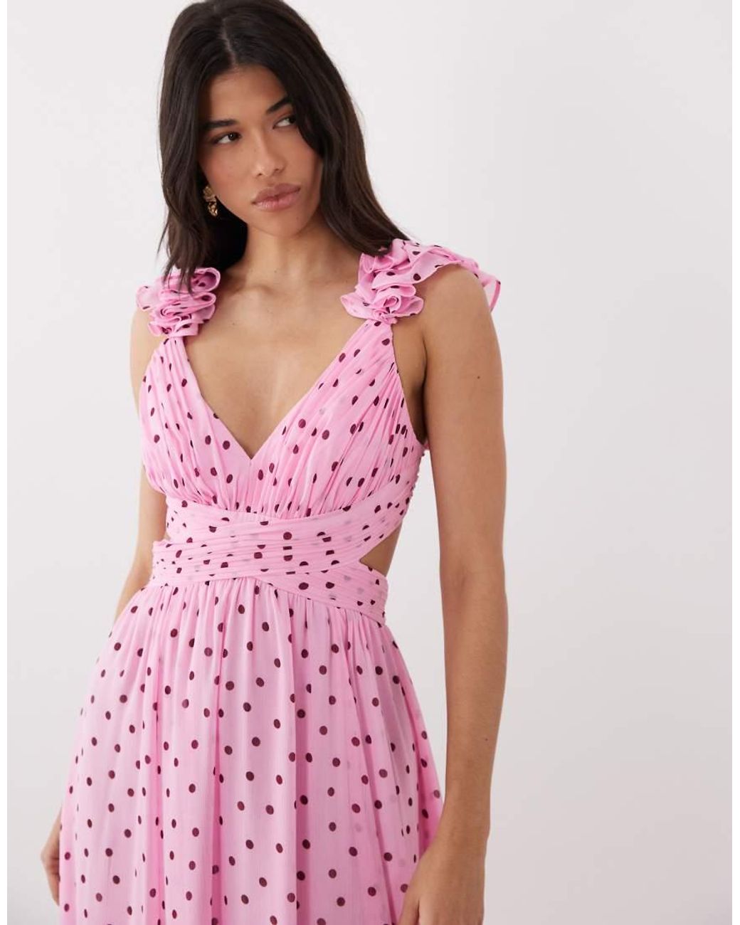 Forever New Pink Chiffon Ruffle Shoulder Maxi Dress