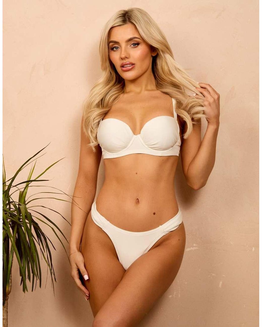 Wolf & Whistle Brown X Isabella Whittingham Ruched High Leg Bikini Bottoms