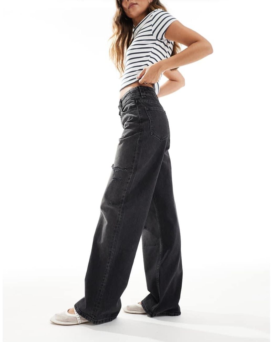 ASOS Blue Wide Leg Dad Jeans With Rips Washed