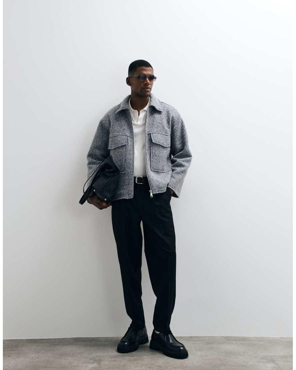 Redefined Rebel Blue Miller Boxy Fit Wool Look Jacket for men