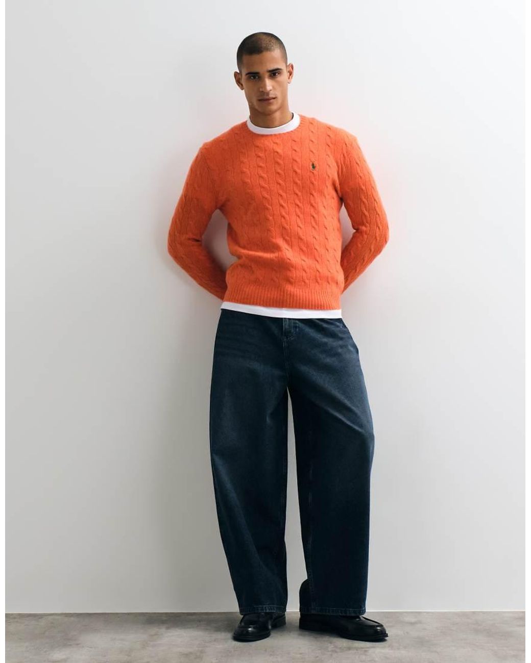 Polo Ralph Lauren Orange Icon Logo Rich Wool-look Cable Knit Jumper for men