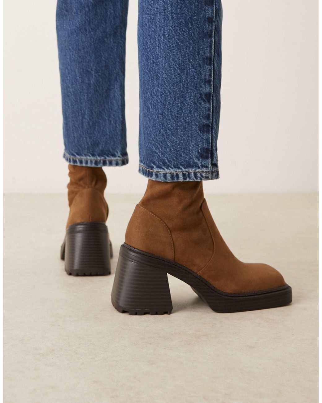 ASOS Blue Reign Square Toe Mid-heel Platform Boots