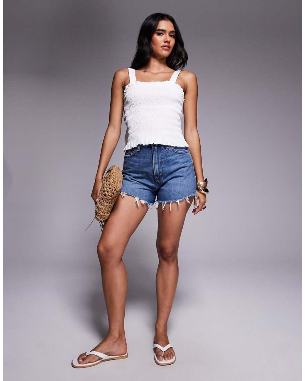 River Island Gray Shirred Top
