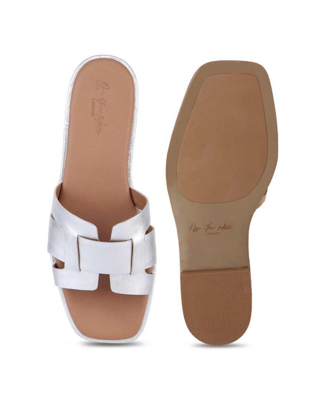 OFF THE HOOK White Heath Leather Slip On Flat Sandals