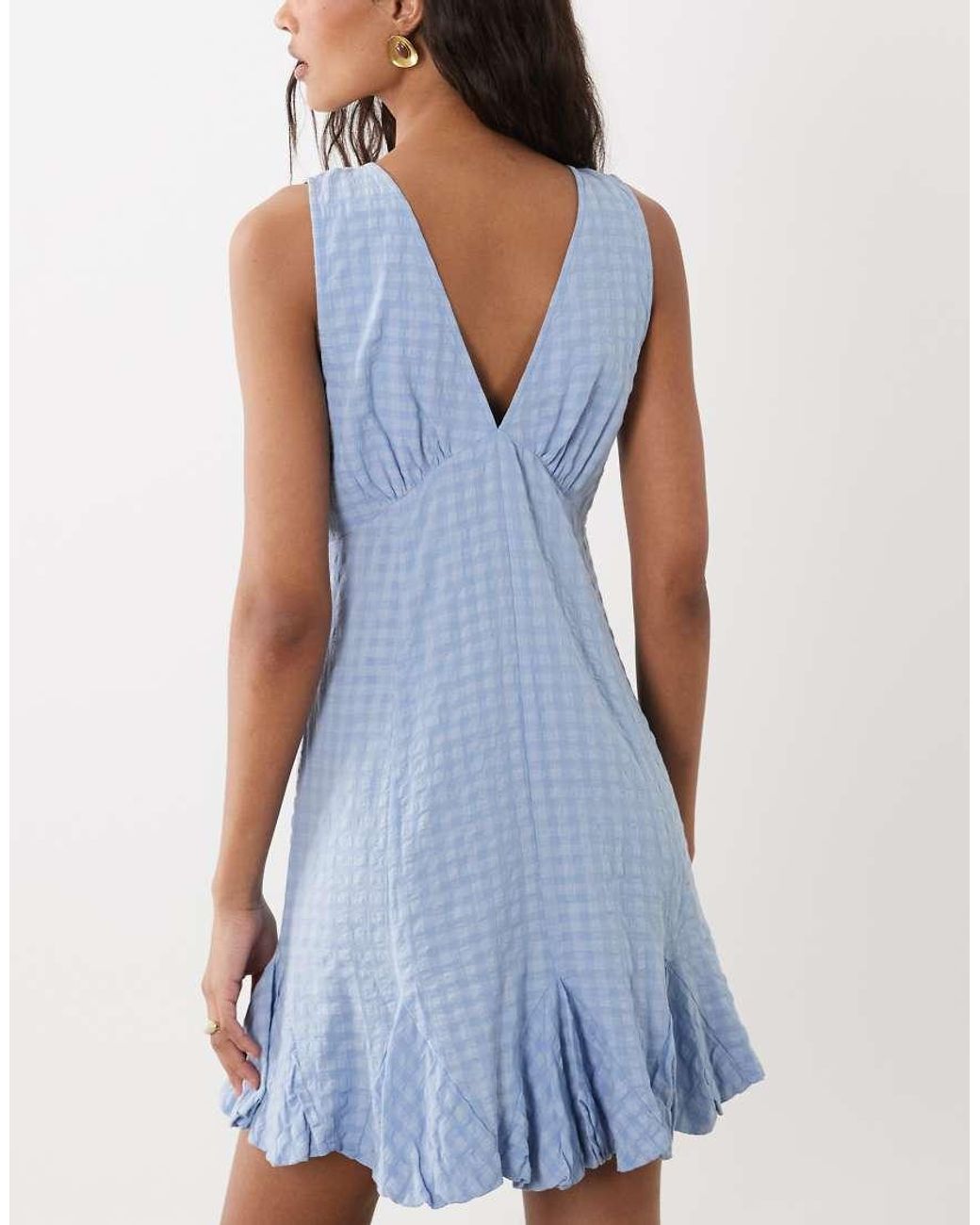 ASOS Blue V Neck Button Down Mini Dress With Lace Trims And Godets