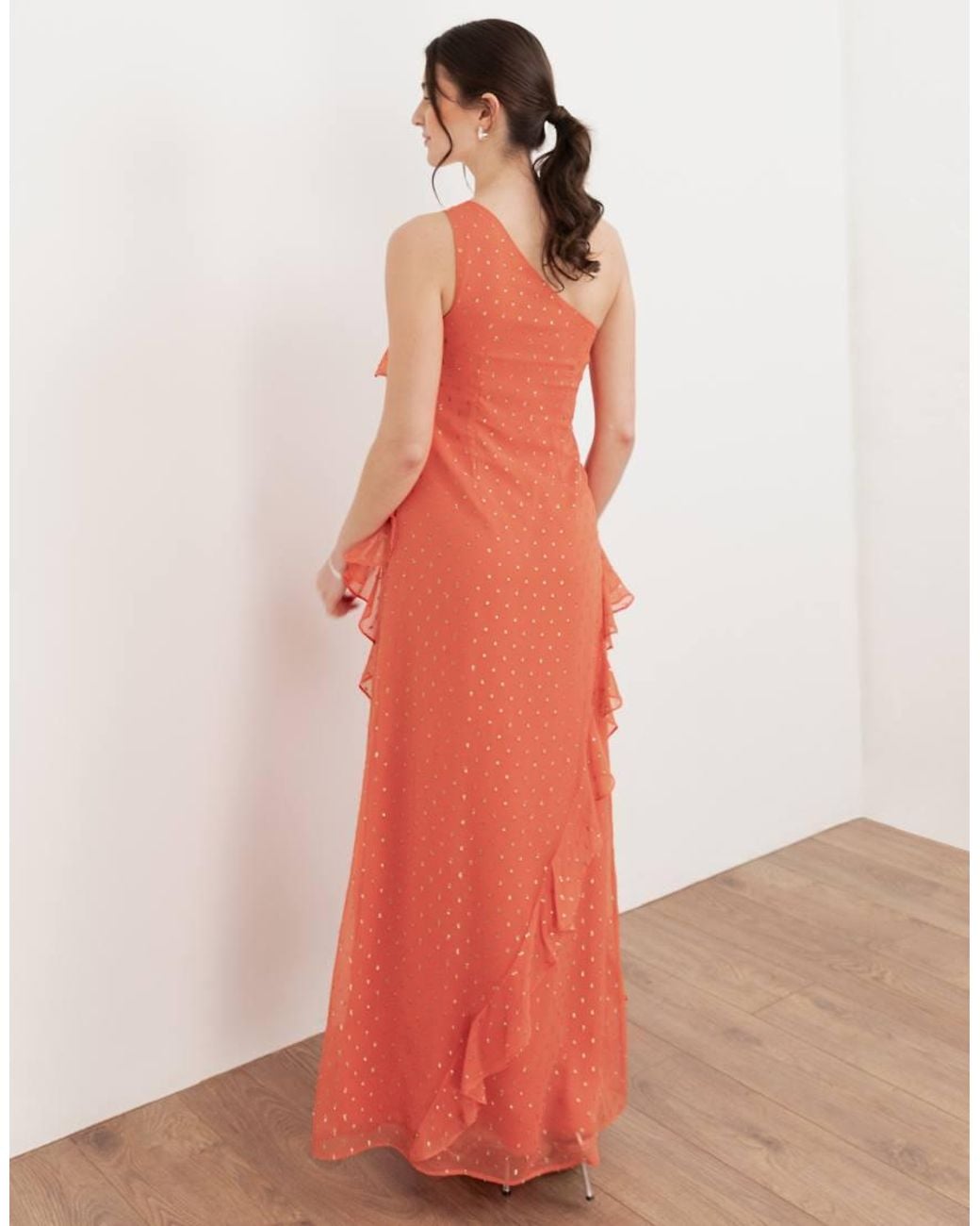 ANAYA Pink One Shoulder Waterfall Ruffle Maxi Dress