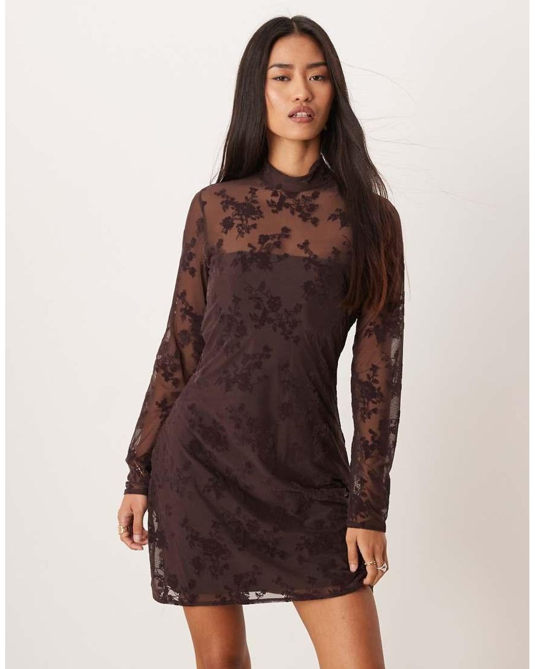 Abercrombie & Fitch Brown High Neck Open Back Mini Dress With Bra Insert