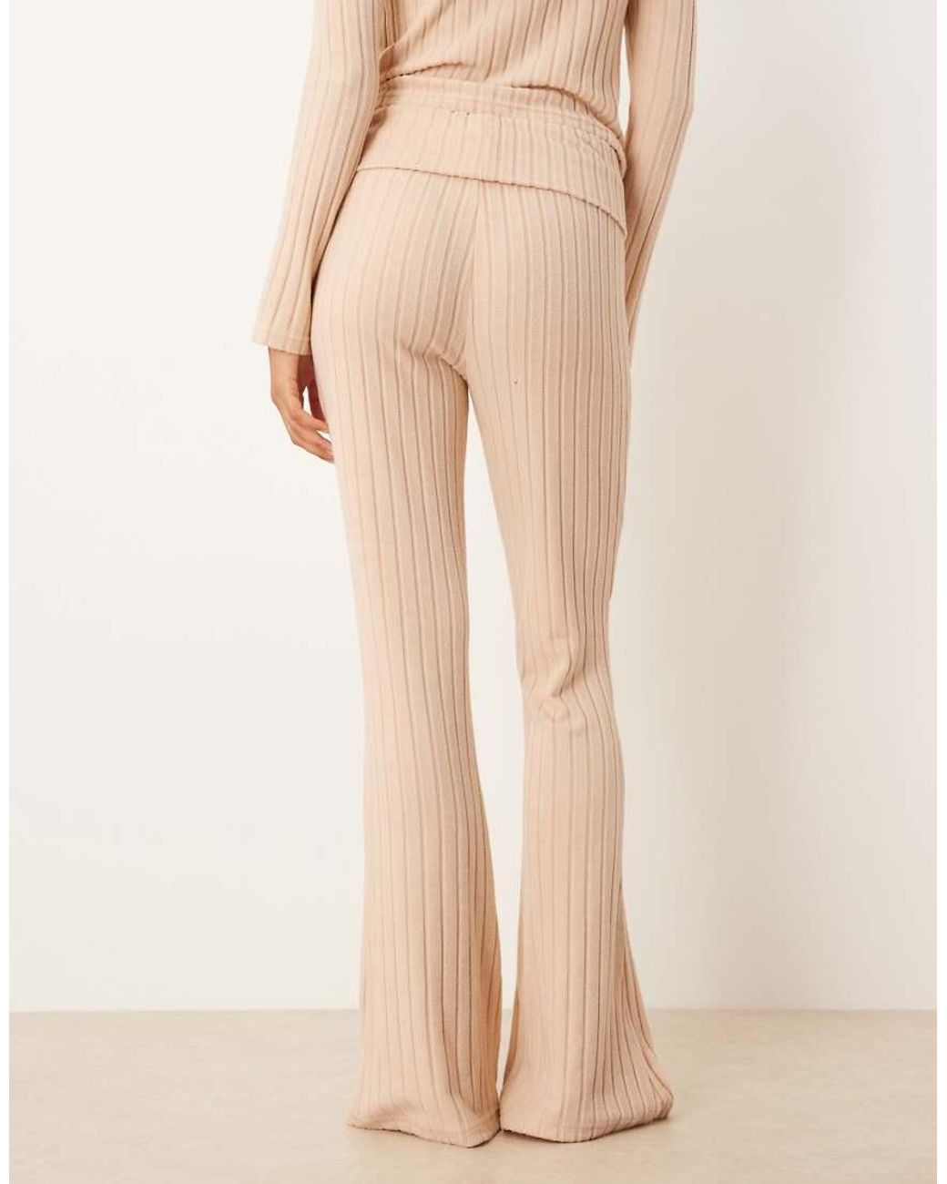 ASOS Natural Lounge Wide Rib Knit Fold Over Wide Leg Pants