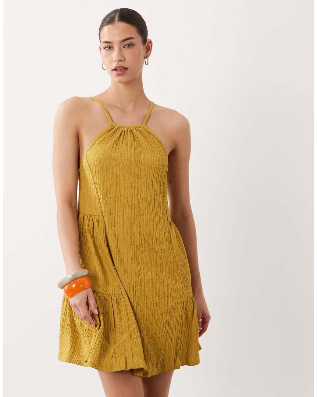 ASOS Brown Textured Halter Trapeze Mini Dress