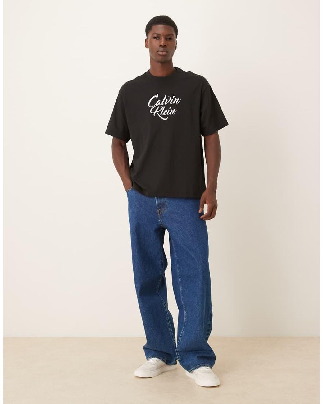Calvin Klein Black Large Script Graphic T-Shirt for men