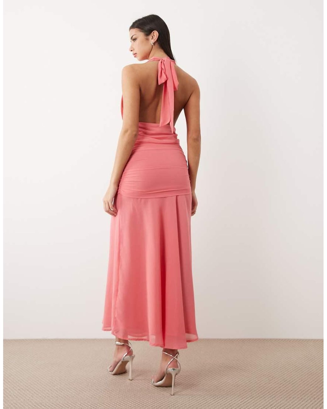 Gina Tricot Pink Halterneck Dropped Waist Maxi Dress