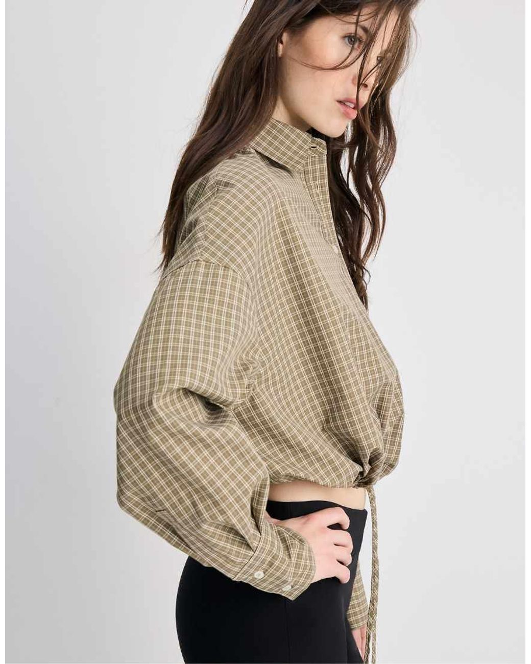 Stradivarius Natural Checked Balloon Shirt