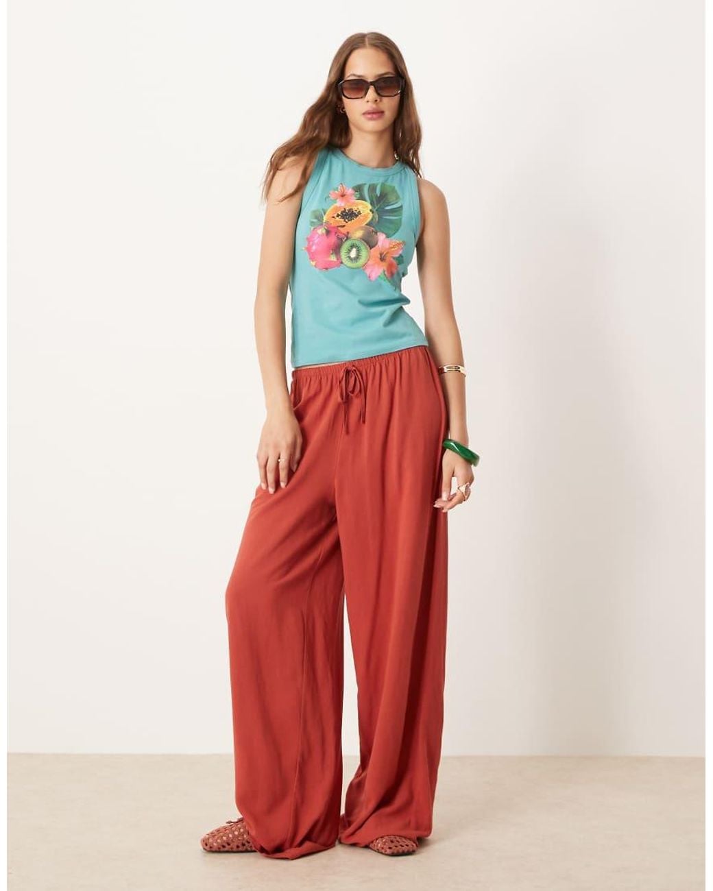 ASOS Blue Racer Tank Vest With Tropical Fruit Graphic