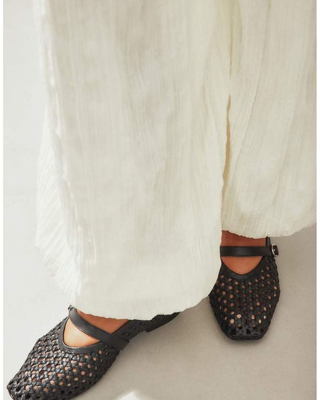 NA-KD White Woven Leather Ballerinas
