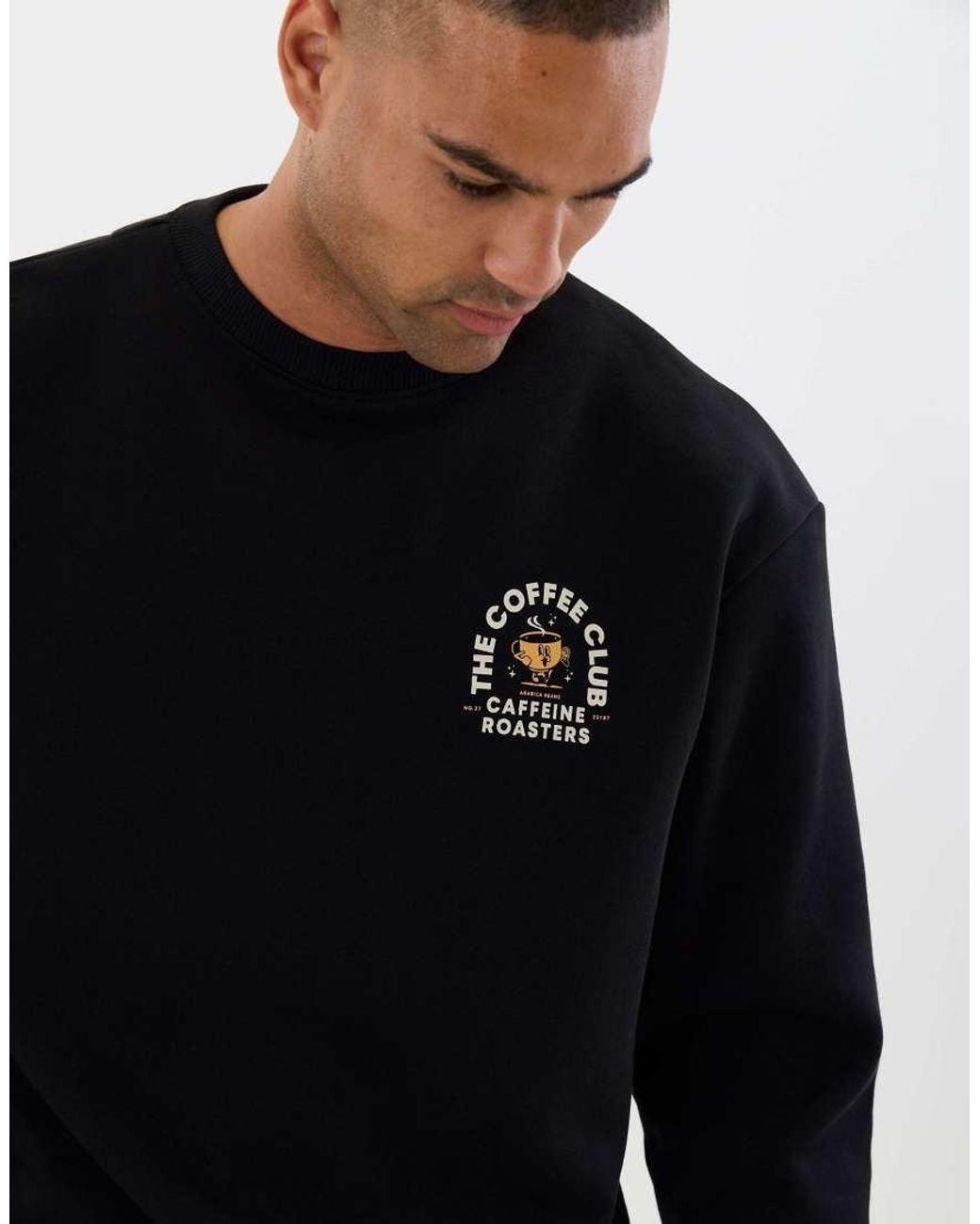 Threadbare Blue Relaxed Fit Coffee Club Graphic Print Sweatshirt for men