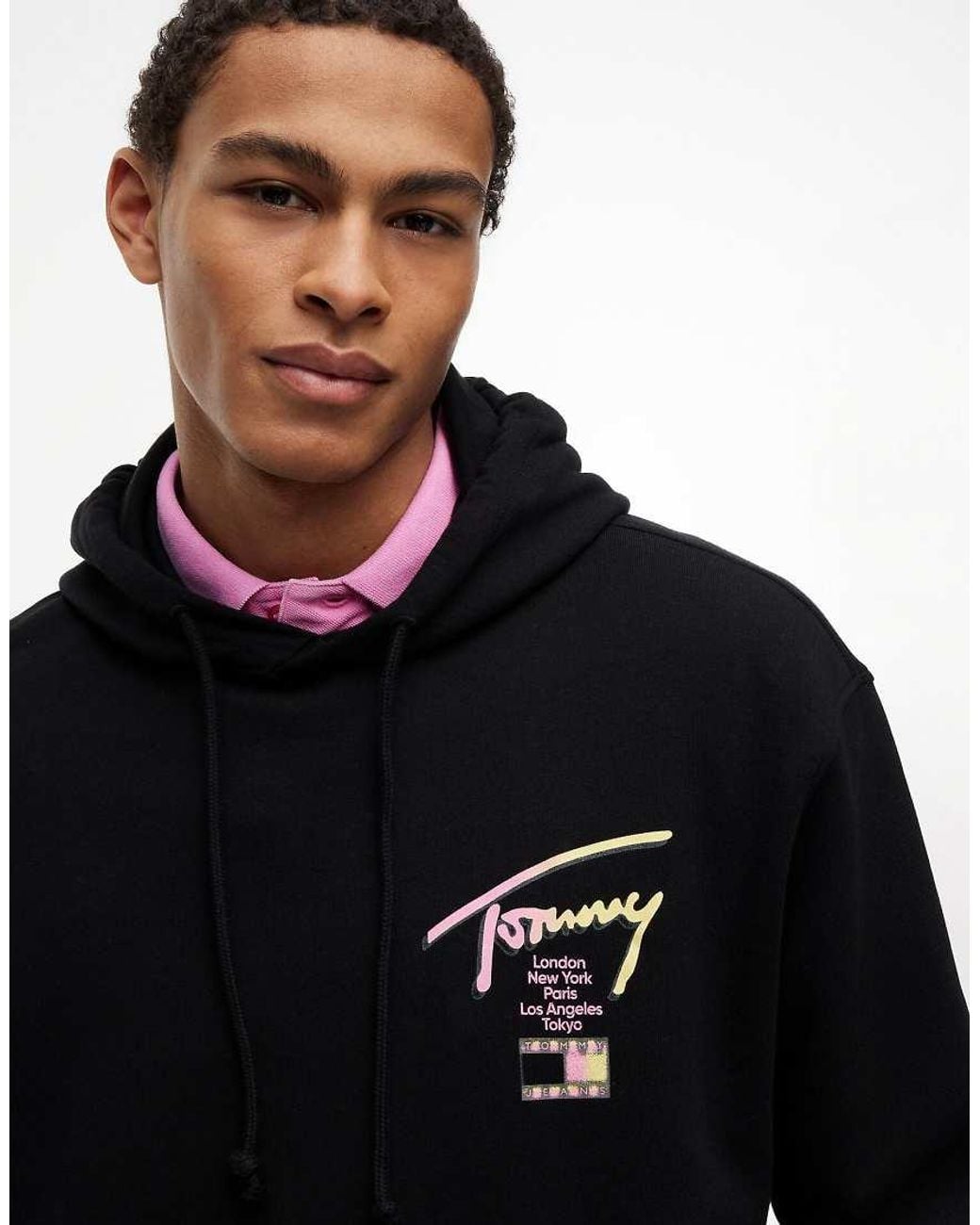 Tommy Hilfiger Black Signature Back Logo Relaxed Hoody for men
