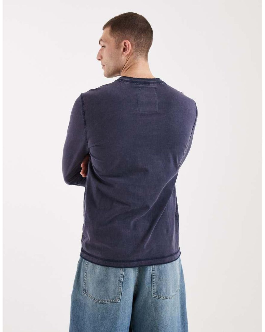 Hollister Blue Long Sleeve Henley Top for men