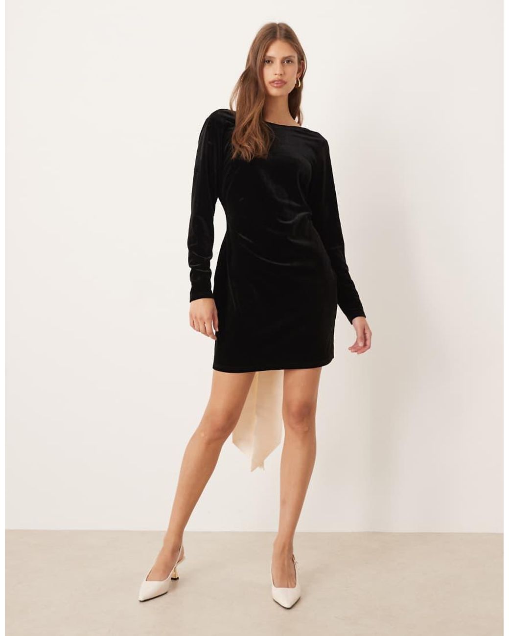 Never Fully Dressed Natural Velvet Open Back Mini Dress With Detachable Bow