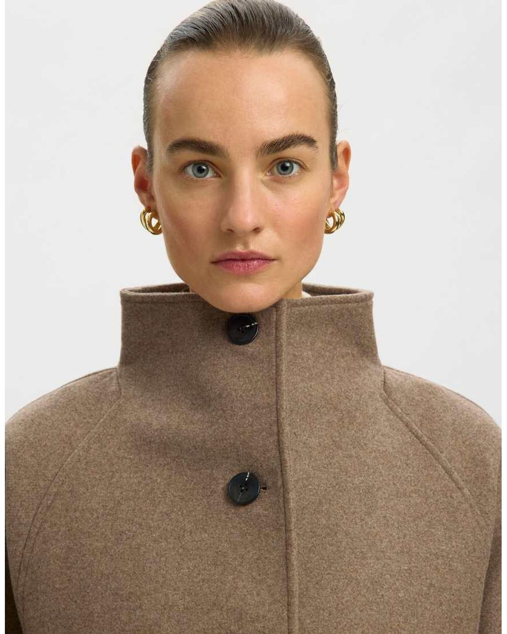 SELECTED Natural Zia-vinni Wool Blend Raglan Sleeve Knee Length Coat