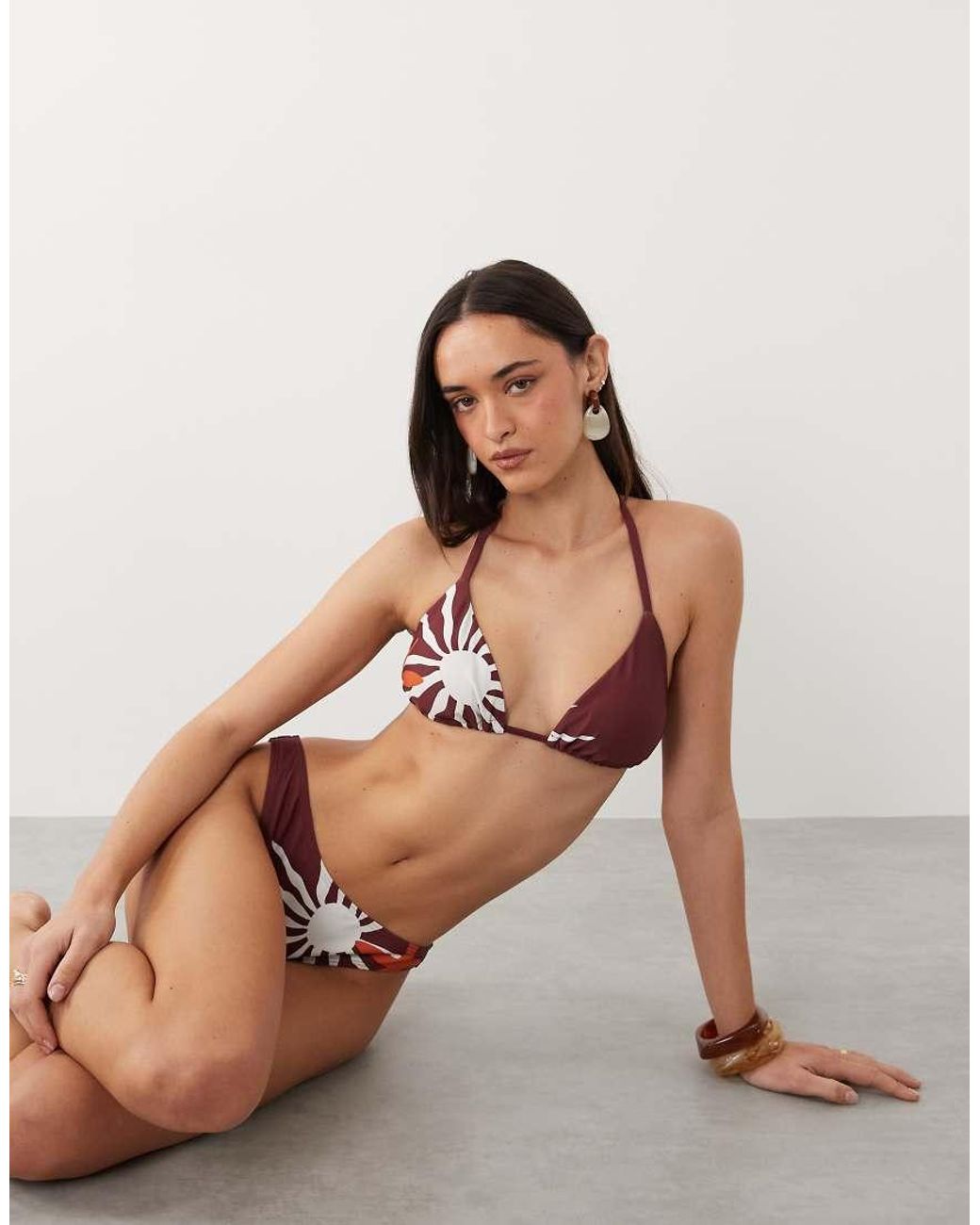 New Look Brown Sun Print Triangle Bikini Top