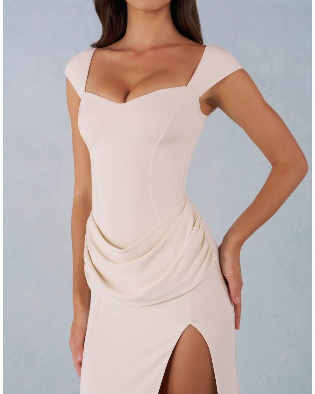 Oh Polly Gray Modal Sweetheart Cap Sleeve Draped Detail Maxi Dress