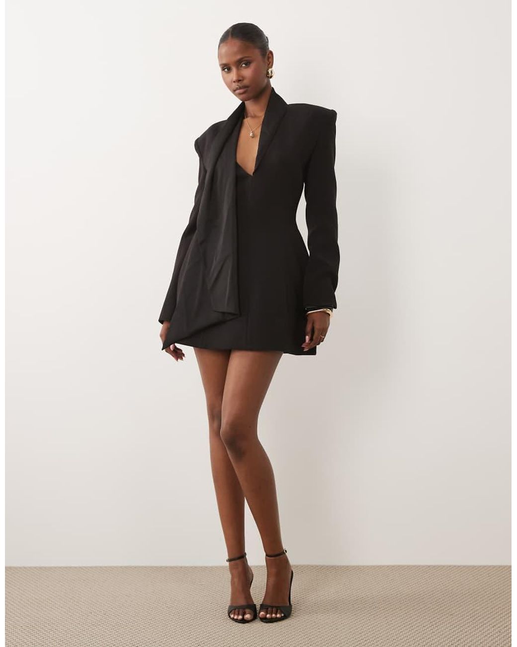 Bardot Black Blazer Tie Detail V-neck Mini Dress