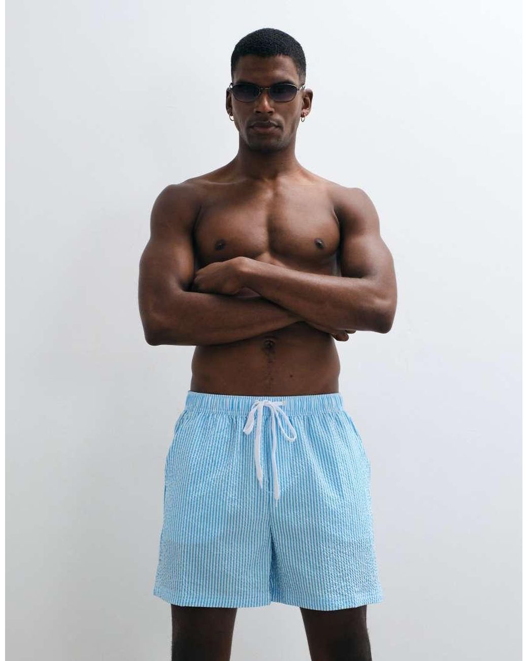 Panos Emporio Blue Seersucker Swimshort for men