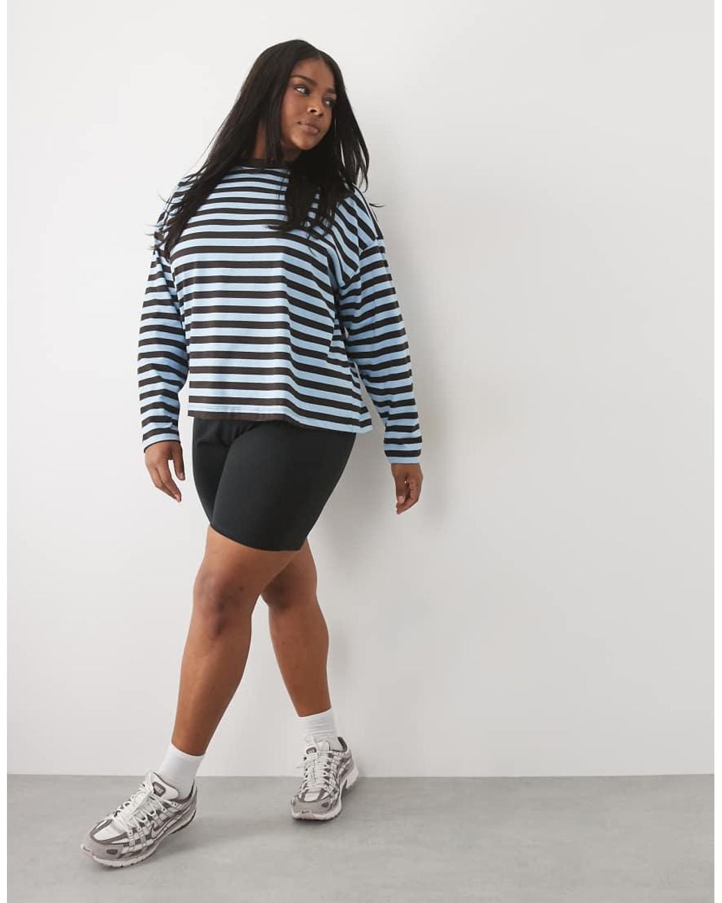 4505 Blue Curve Icon Heavyweight Cotton Oversized Long Sleeve T-shirt