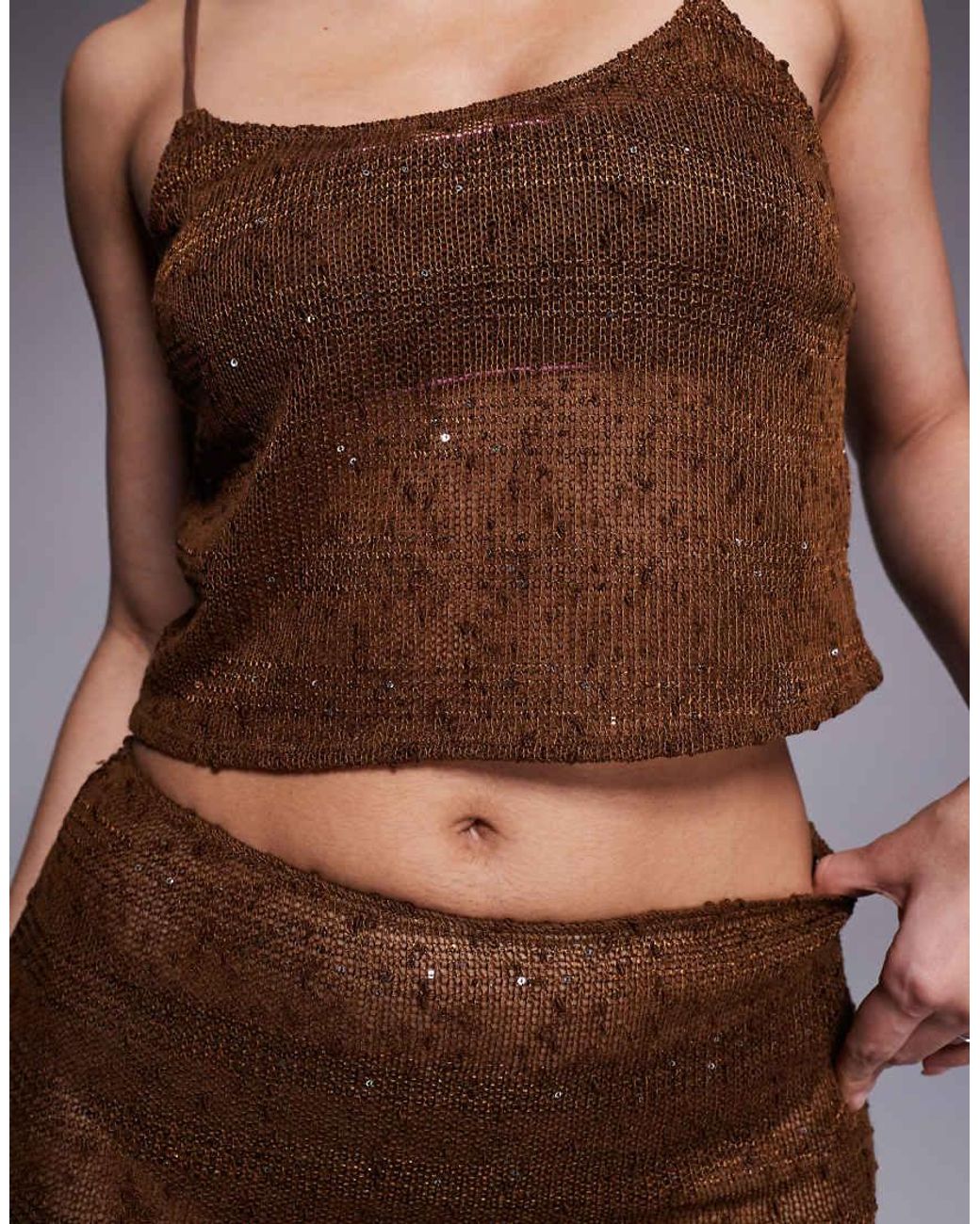 South Beach Brown Knit Sequined Beach Top