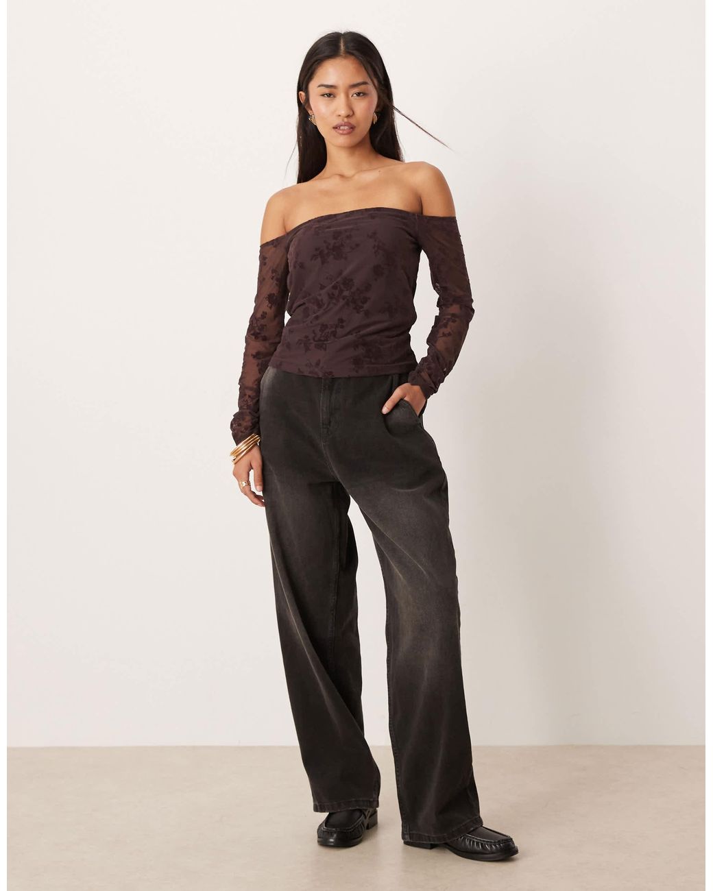 Abercrombie & Fitch Brown – bh-freies, schulterfreies oberteil aus spitze