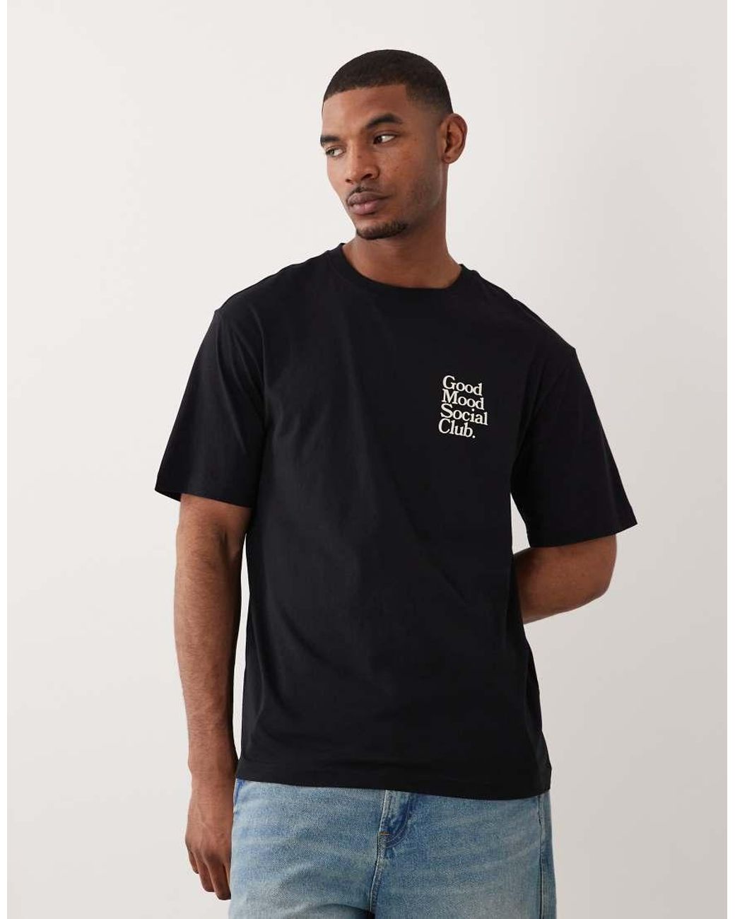 Only & Sons Black Oversized T-shirt With Cocktail Back Print for men