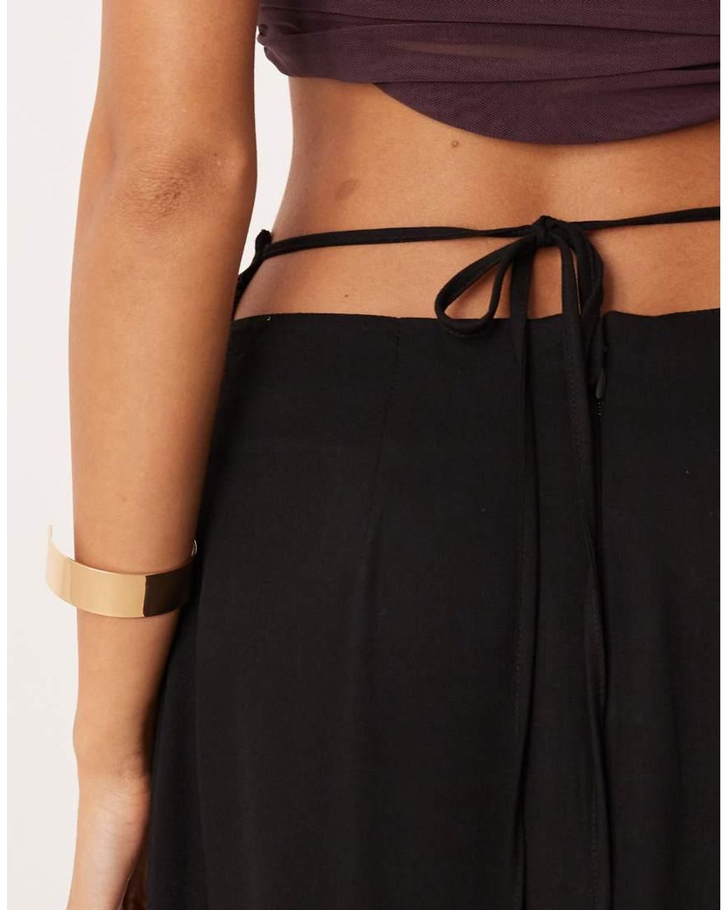 ASOS Pink Tailored Midi Pencil Skirt With Tie Back Detail