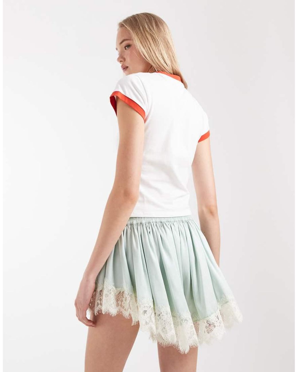 ASOS White Lace Trim Volume Satin Shorts
