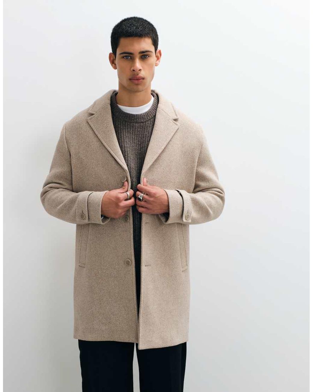 Jack & Jones Wollen Jas in het Natural voor heren