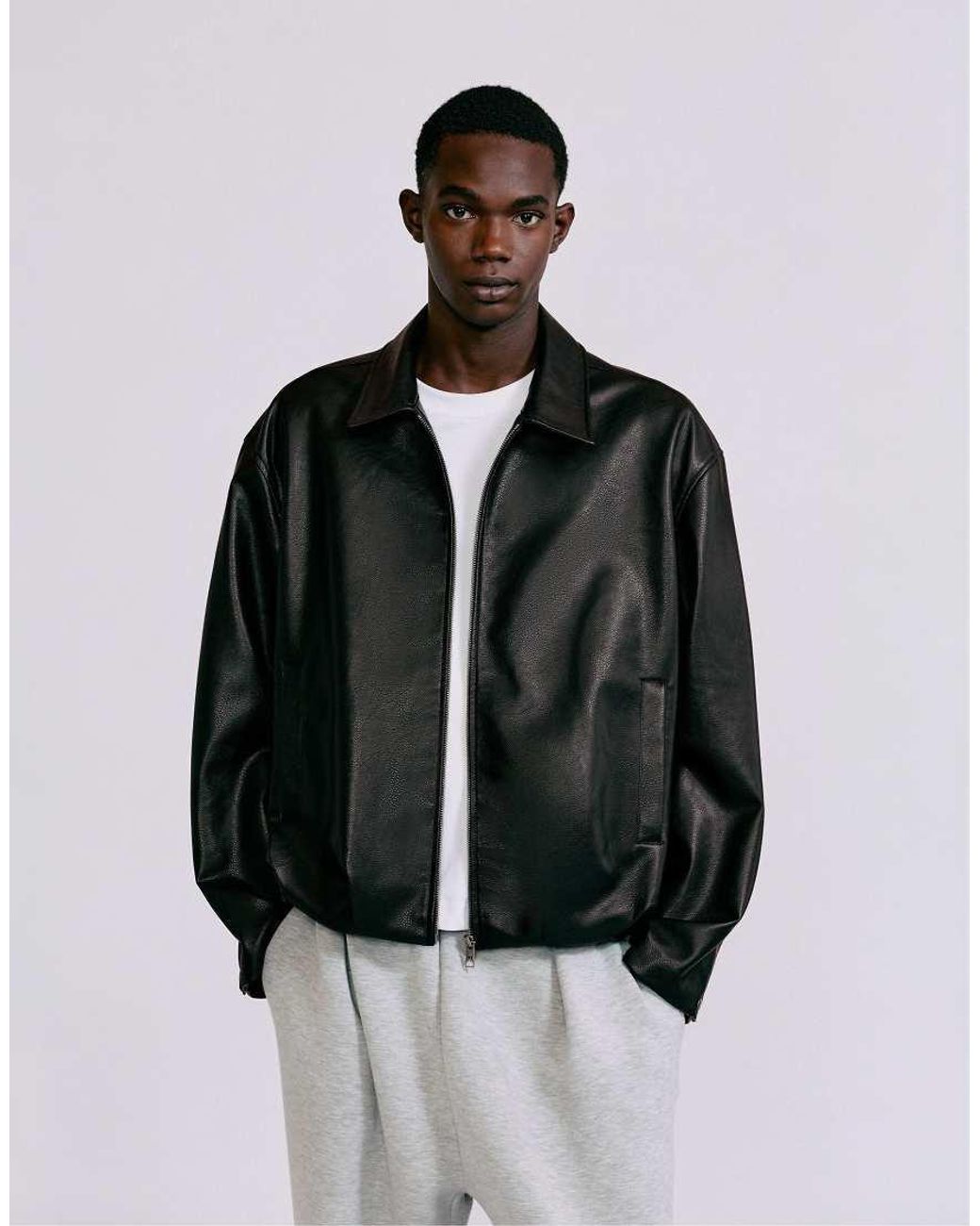 Pull&Bear Black Leather-effect Jacket for men