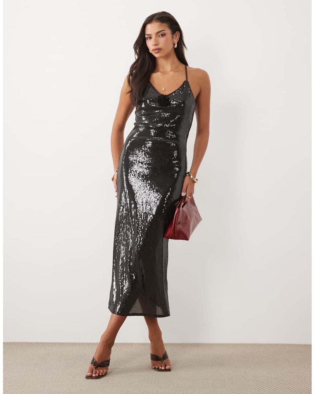 Vero Moda Multicolor Cami Strap Sequin Midi Dress