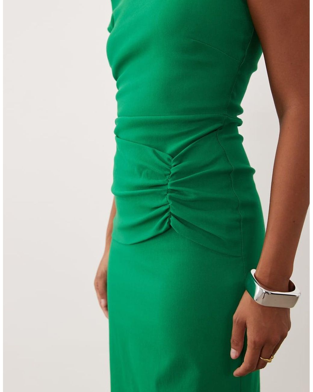Vesper Green Petite Bengaline Off Shoulder Ruched Front Maxi Dress