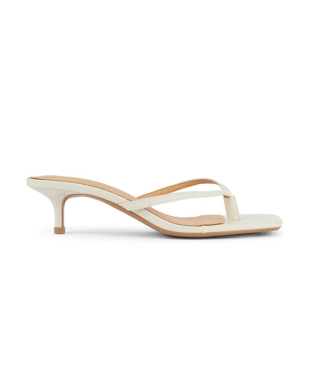 SEQWL White Open Toe Slip-On Kitten Heel Sandals