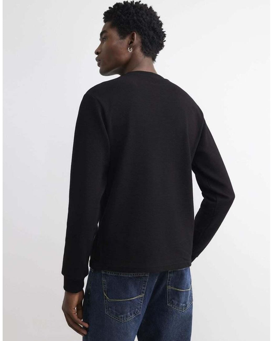 River Island Blue Regular Fit Cotton Henley Neck T-Shirt for men