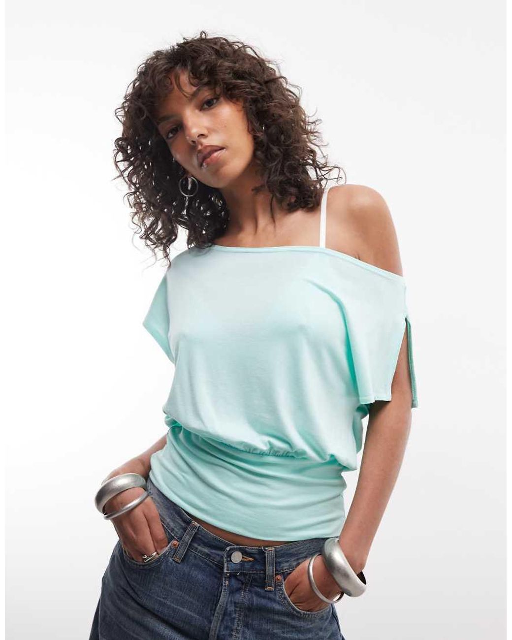 Collusion Blue Drapey Off Shoulder Top